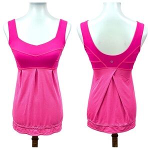 Lululemon Elevate Run Tame Me Hot Neon Pink Long Tank Top Cinch Waist